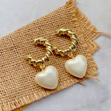 Salve ‘Te Amo’ Half Hoop Pearl Heart Drop Gold Earrings
