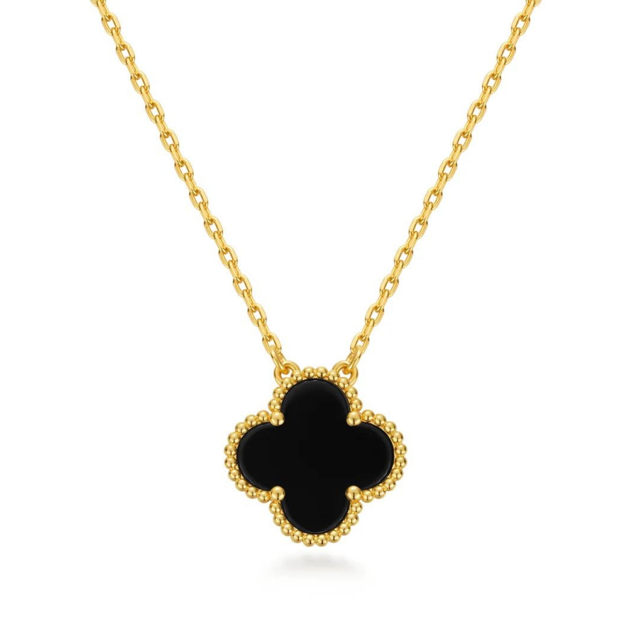 Salve Dainty Black Clover Pendant Necklace
