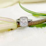 Salve ‘Princess’ Silver Solitaire Halo Ring | Emerald Cut, Anti-Tarnish, Zircon Studded