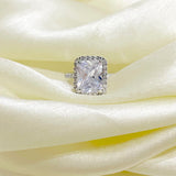 Salve ‘Princess’ Silver Solitaire Halo Ring | Emerald Cut, Anti-Tarnish, Zircon Studded