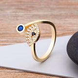 Salve Blue and Gold Evil Eye Adjustable Ring For Women