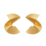 Salve Contemporary Twisted Fan Gold Stud Earrings for Women