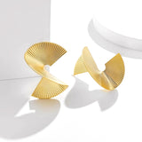 Salve Contemporary Twisted Fan Gold Stud Earrings for Women