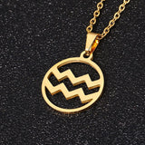 Salve Astrology Astro Chic Zodiac Sign Pendant Chain Gold Necklace - Aquarius