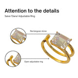 Salve ‘Diana’ Rectangular Stone Adjustable Gold-Toned Statement Ring