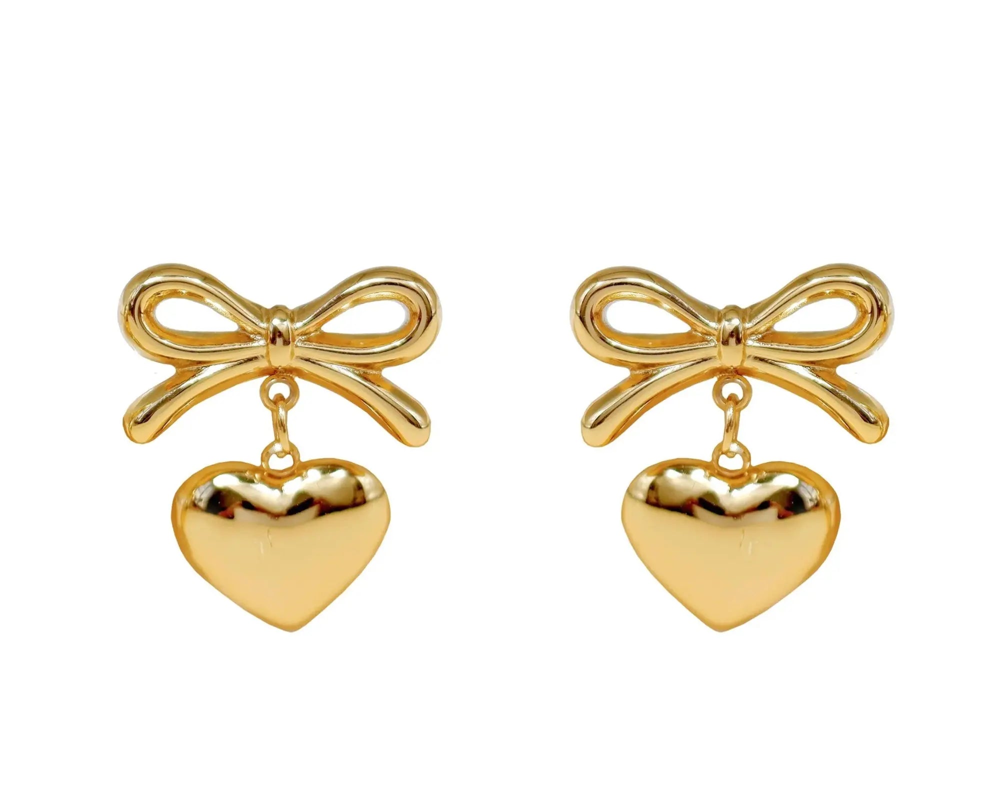 Salve Bow Heart Drop Gold-Toned Earrings - Salve