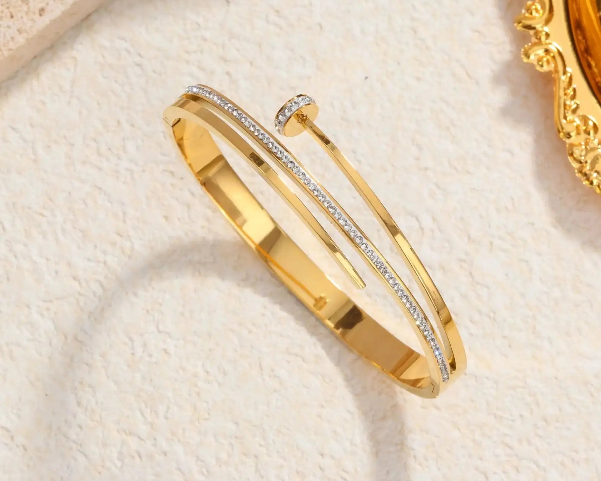 Salve Zirconia Studded Gold Nail Bracelet - Salve