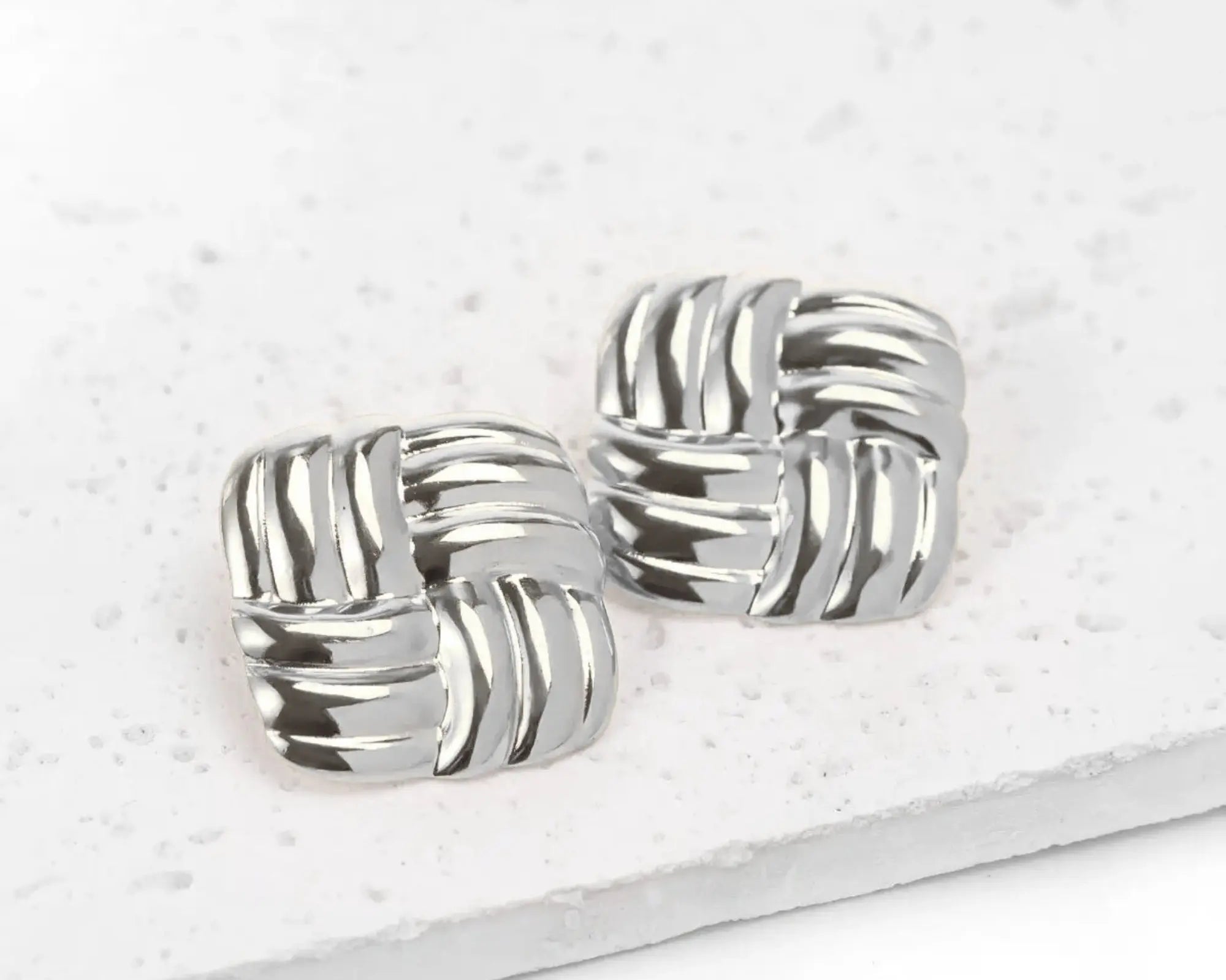 Salve Square Statement Silver-Toned Earrings - Salve