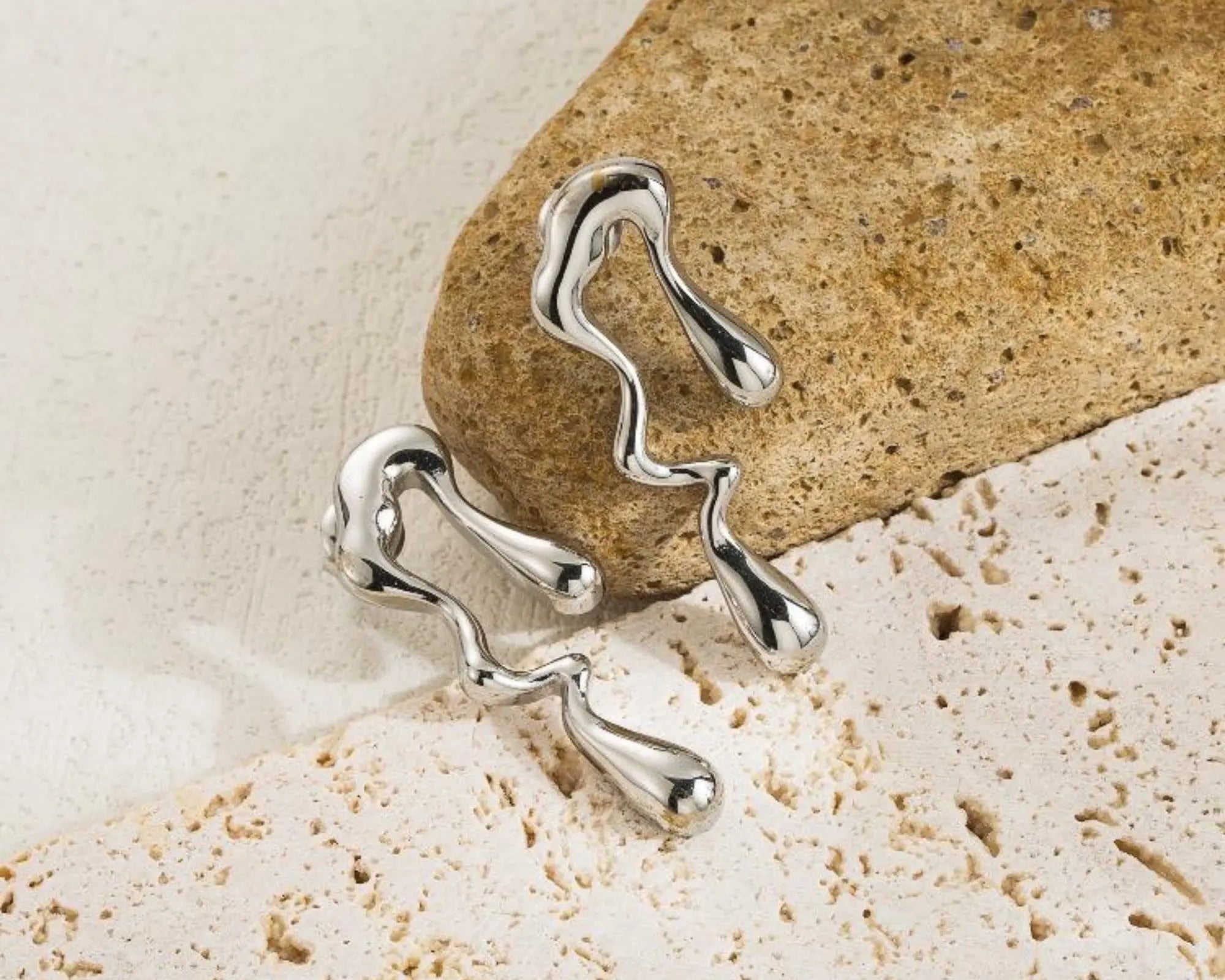 Salve Melting Drip Silver Abstract Earrings - Salve