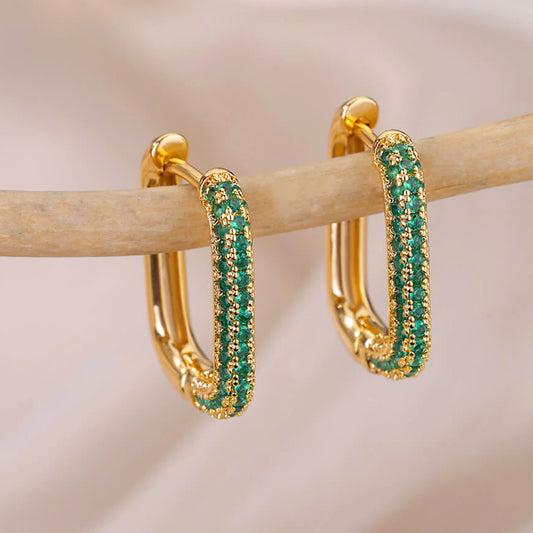 Salve ‘Stunner’ Emerald Anti-Tarnish Huggies | Stainless Steel Rectangular Hoop Earrings