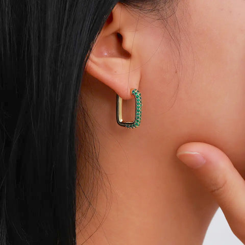 Salve ‘Stunner’ Emerald Anti-Tarnish Huggies | Stainless Steel Rectangular Hoop Earrings