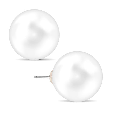 Salve Classic Brilliant White Faux Round Pearl Ball Stud Earrings | Oversized, Big Party Statement Studs, Celebrity Inspired