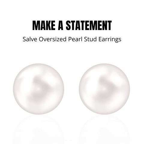 Salve Classic Brilliant White Faux Round Pearl Ball Stud Earrings | Oversized, Big Party Statement Studs, Celebrity Inspired