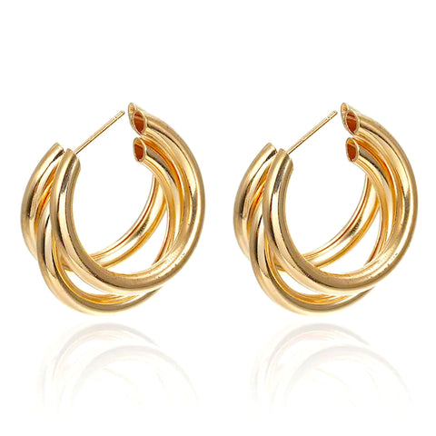 Salve C-Shaped ‘Chunky’ Triple Hoop Gold Earrings | Minimal, Chic, Chunky Hoops for Women