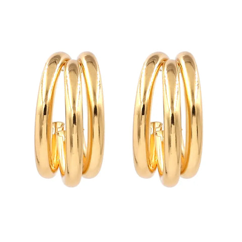 Salve C-Shaped ‘Chunky’ Triple Hoop Gold Earrings | Minimal, Chic, Chunky Hoops for Women