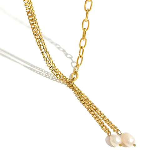 Salve ‘Adored’ Lariat Gold Half N Half Pearl Drop Y-Necklace
