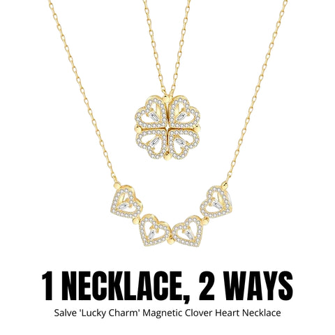 Salve ‘Lucky Charm’ 4 Hearts Clover Magnetic Gold-Toned Adjustable Chain Necklace