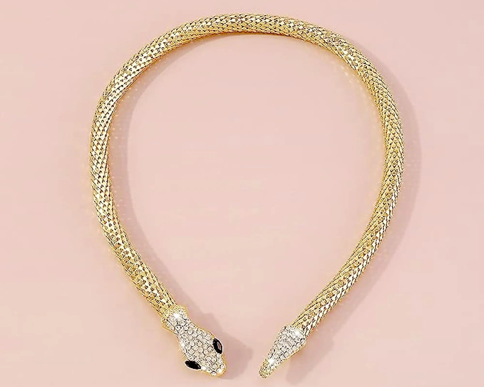 Salve ‘Serpent’ Gold Zircon Studded Choker Flexible Party Necklace - Salve