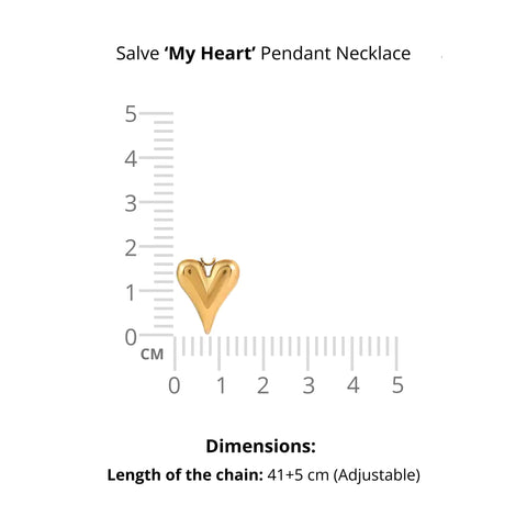 Salve ‘My Heart’ Pendant Charm with Chain | Anti-Tarnish, Stainless Steel, Dainty Everyday Heart Shaped Necklace for Women & Girls