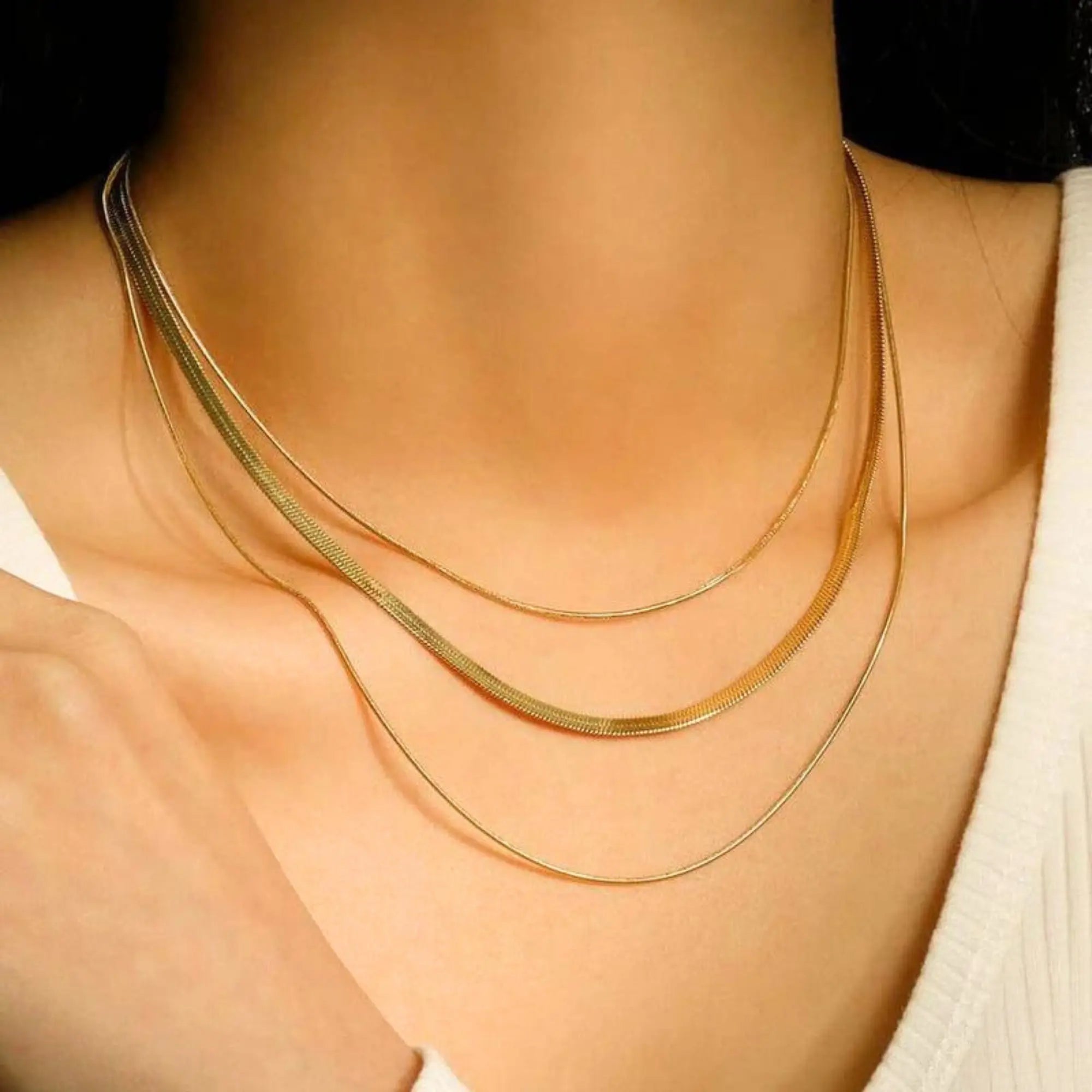 Stacked Chain Salve Triple Layered Pre-Stacked Chain Necklace