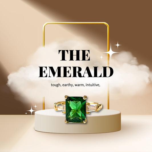 Salve ‘Abundance’ Emerald Green Anti-Tarnish Gold-Toned Adjustable Ring for Women