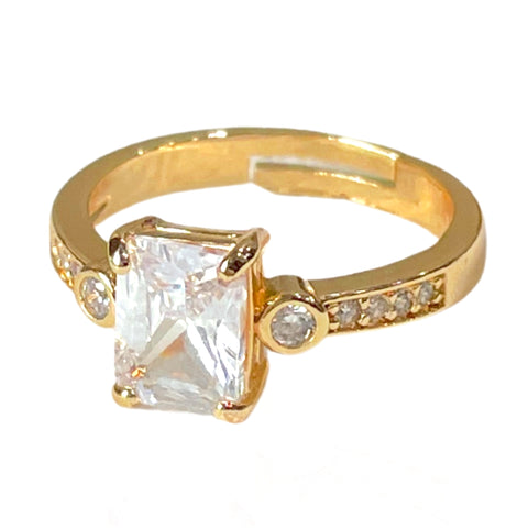 Salve ‘Elegant’ Anti-Tarnish Zircon Studded Gold-Toned Adjustable Ring | Stainless Steel Propose Ring