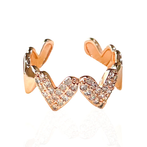 Salve ‘Love’ Gold-Toned Hearts Stackable Eternity Adjustable Band Ring | Zircon Studded Rose-Gold Ring
