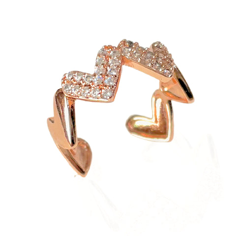 Salve ‘Love’ Gold-Toned Hearts Stackable Eternity Adjustable Band Ring | Zircon Studded Rose-Gold Ring