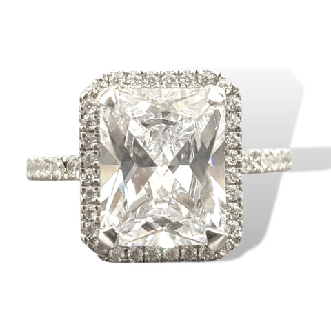 Salve ‘Princess’ Silver Solitaire Halo Ring | Emerald Cut, Anti-Tarnish, Zircon Studded