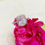 Salve ‘Princess’ Silver Solitaire Halo Ring | Emerald Cut, Anti-Tarnish, Zircon Studded