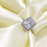 Salve ‘Princess’ Silver Solitaire Halo Ring | Emerald Cut, Anti-Tarnish, Zircon Studded