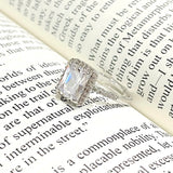 Salve ‘Princess’ Silver Solitaire Halo Ring | Emerald Cut, Anti-Tarnish, Zircon Studded