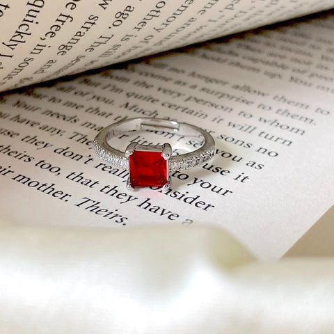 Salve ‘Promise’ Anti-Tarnish Adjustable Silver Ring | Red Solitaire Ring for Women