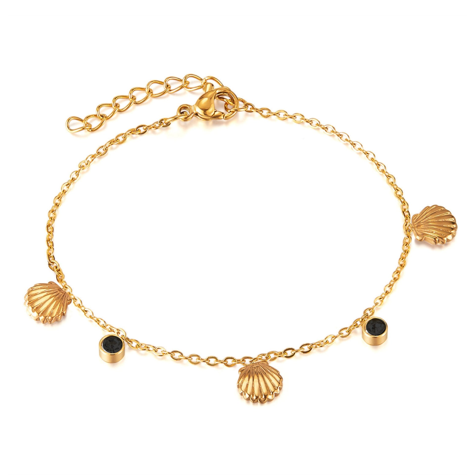 Salve Beachy Shell Black Stone Gold Bracelet