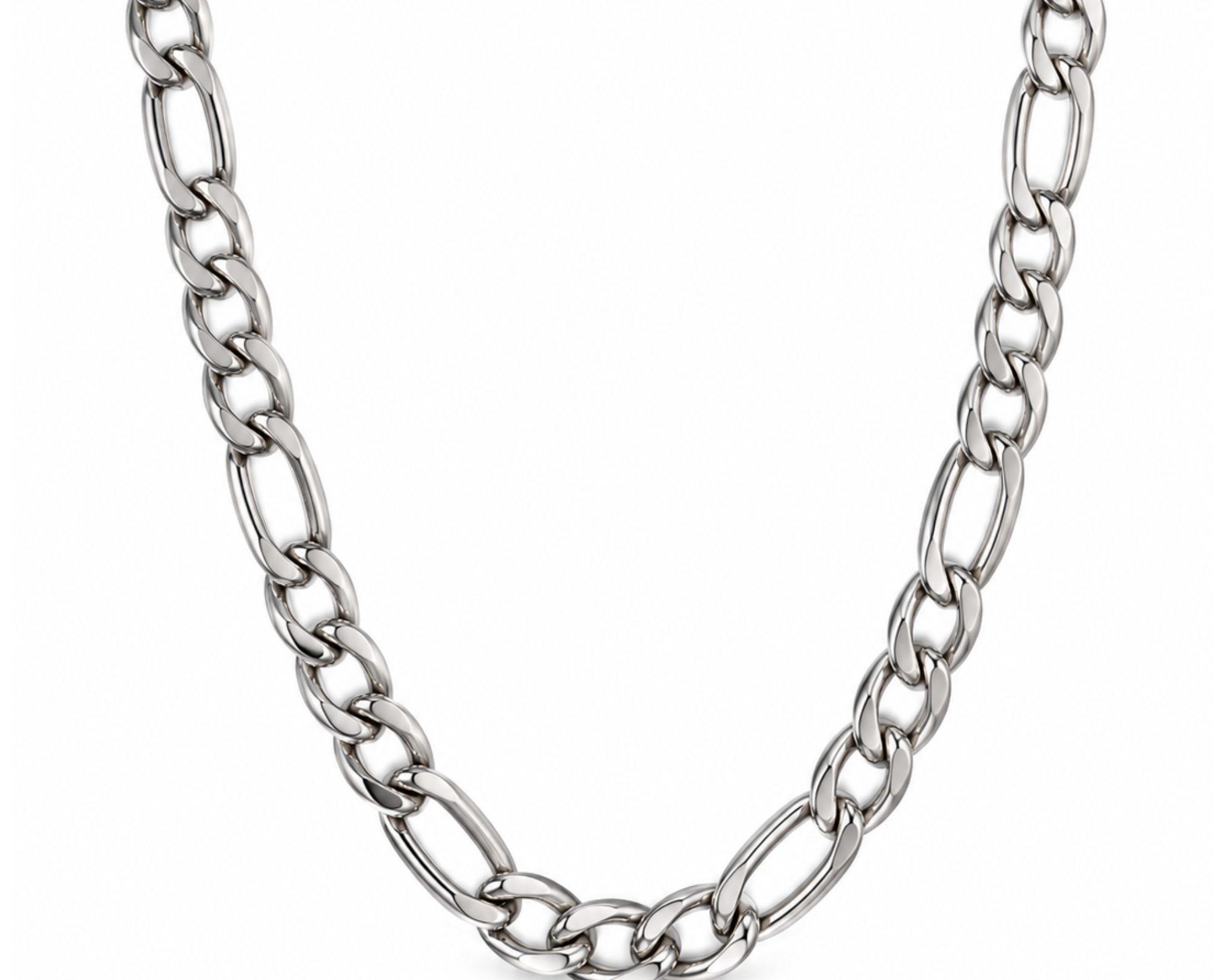 Stainless steel Figaro chain necklace for men with interlocking links, designed by SALVE.
