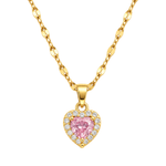 SALVE CZ Baby Pink Heart Pendant Necklace featuring a sparkling pink heart charm on a delicate chain.