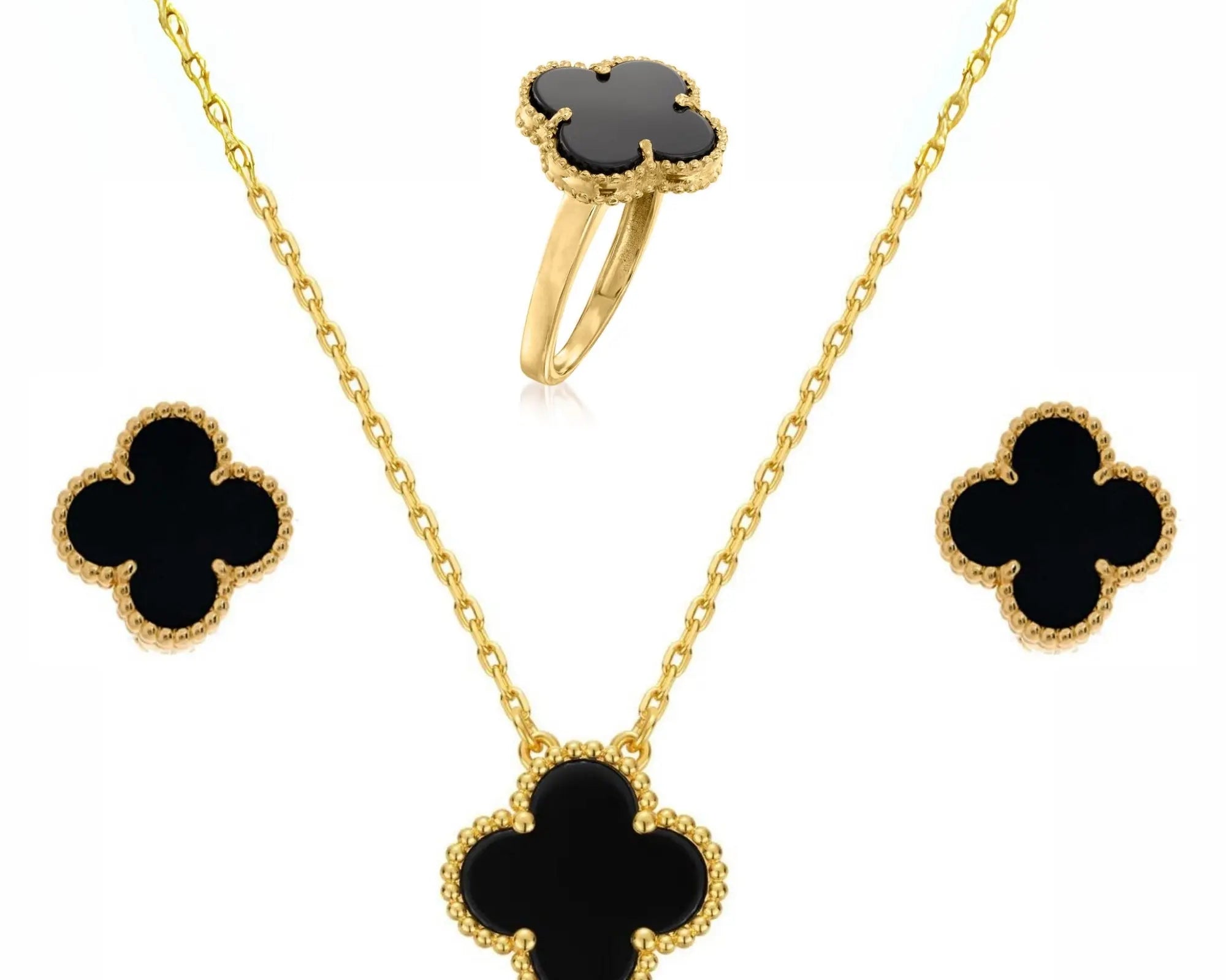 Salve Black Clover Pendant Earrings Ring Set - Salve
