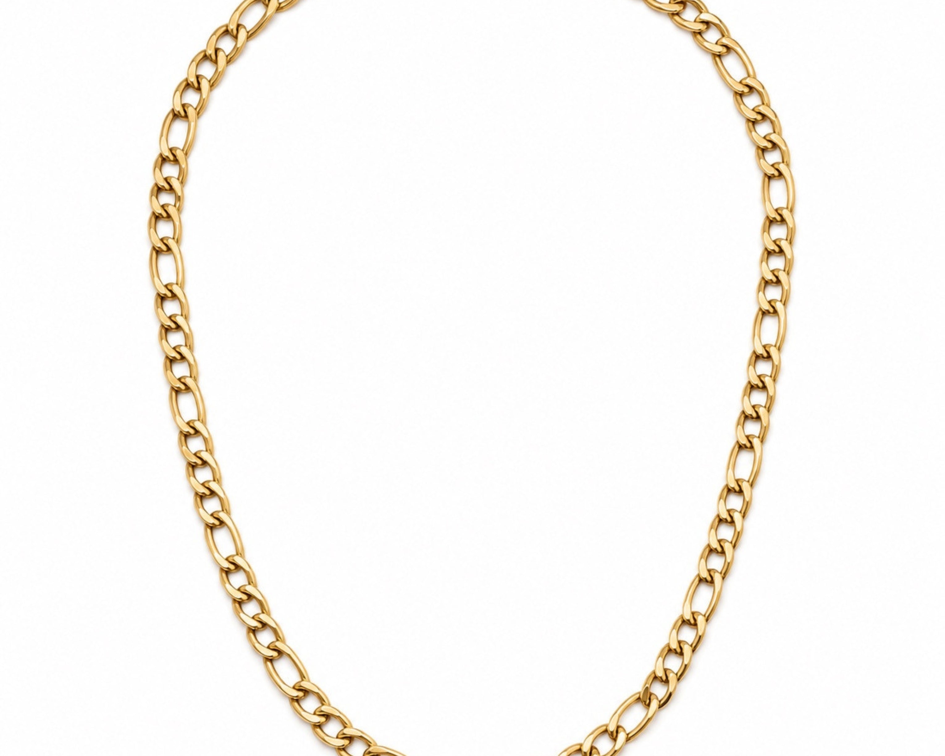 Salve 7mm Figaro chain necklace for men, showcasing a polished silver-tone chain with interlocking links.