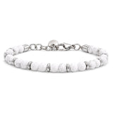 White Howlite bracelet for men featuring polished beads, crafted by SALVE, showcasing a sleek and stylish accessory.