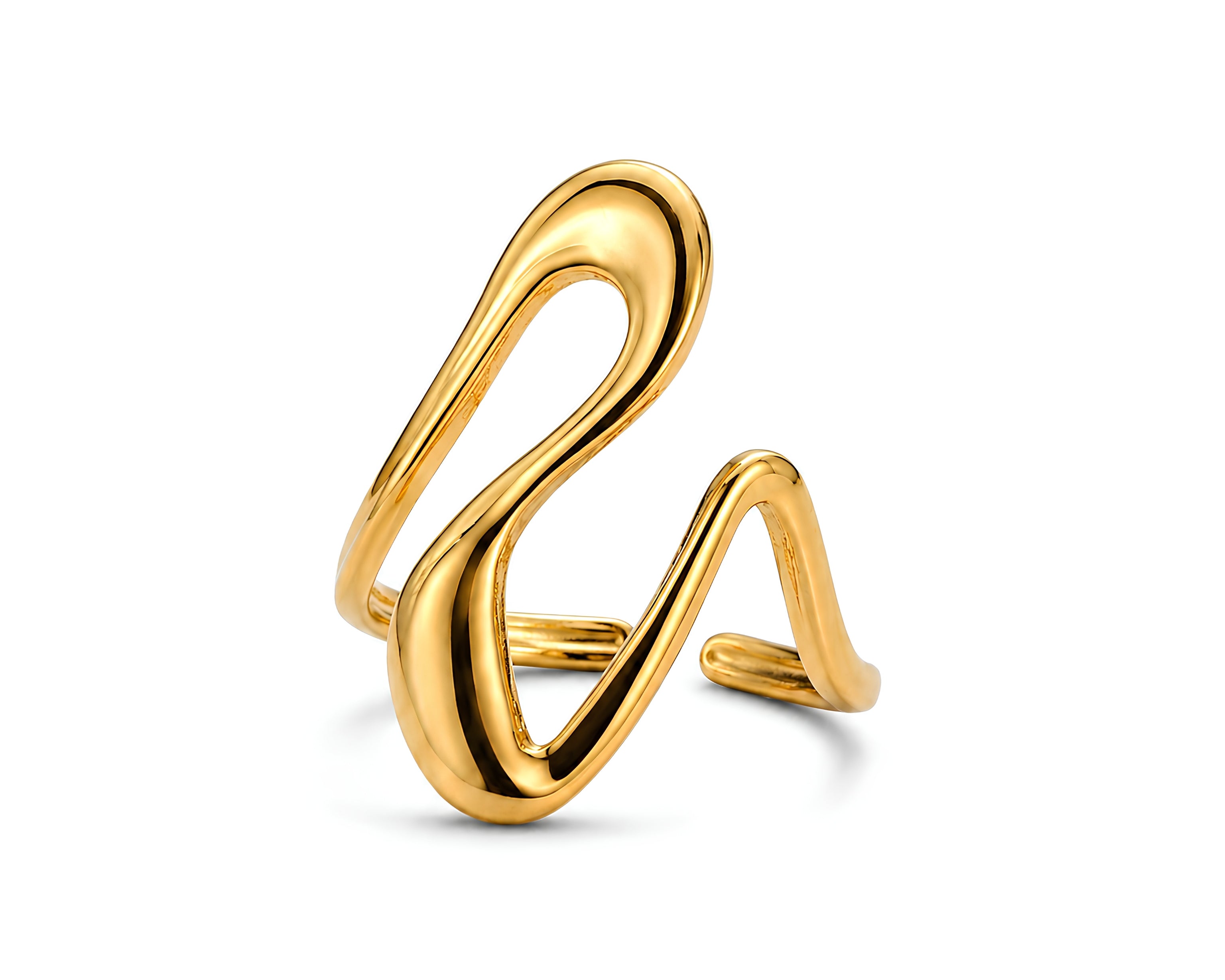 Salve big wavy adjustable ring featuring a sleek, modern design with a polished finish on a white background.