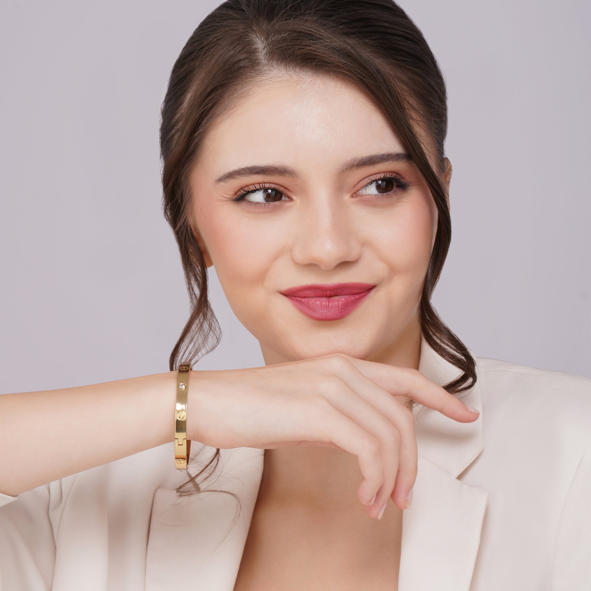 Salve Stainless Steel Gold Love Band Bracelet Cuff - Salve