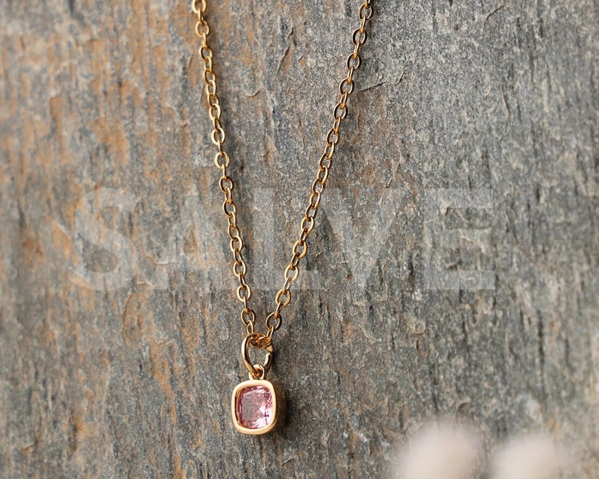 Salve Pink Stone Gold-Toned Pendant Necklace - Salve