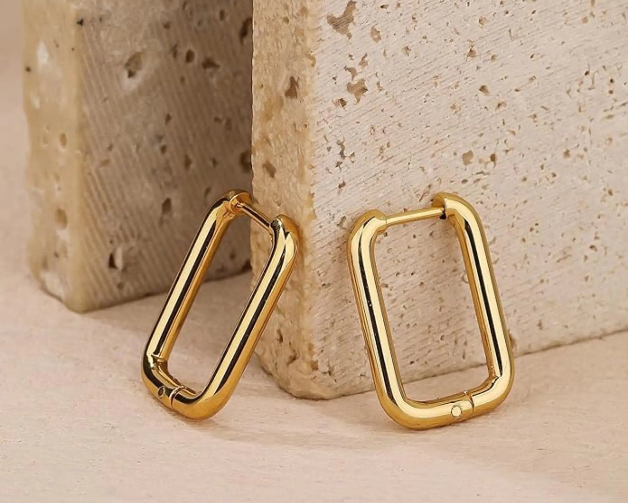 Salve Minimal Rectangle Dainty Gold Hoop Earrings - Salve