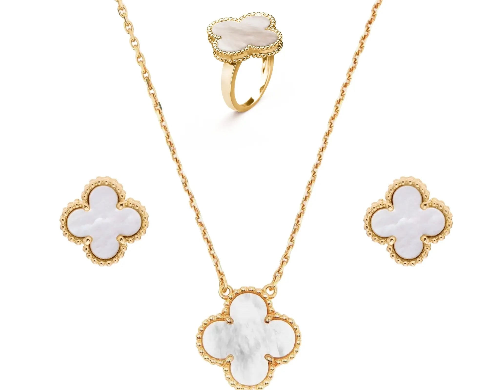 Salve White Clover Earrings Pendant Ring Set - Salve