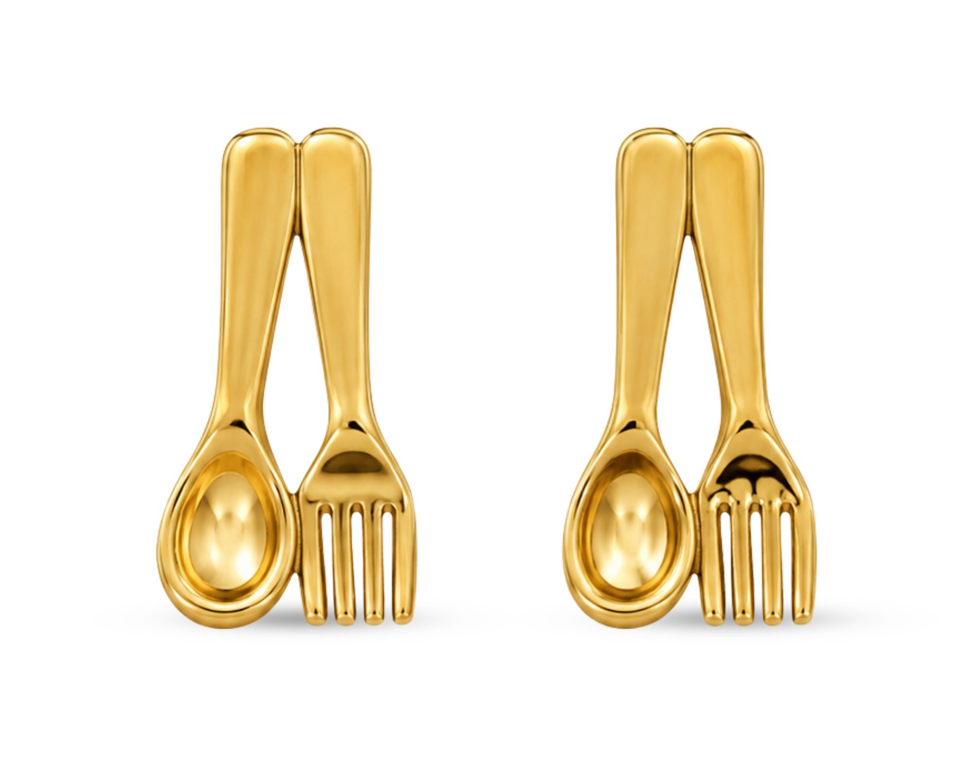 Salve Quirky Fork and Spoon earrings featuring playful silver utensil design on sterling silver hooks.