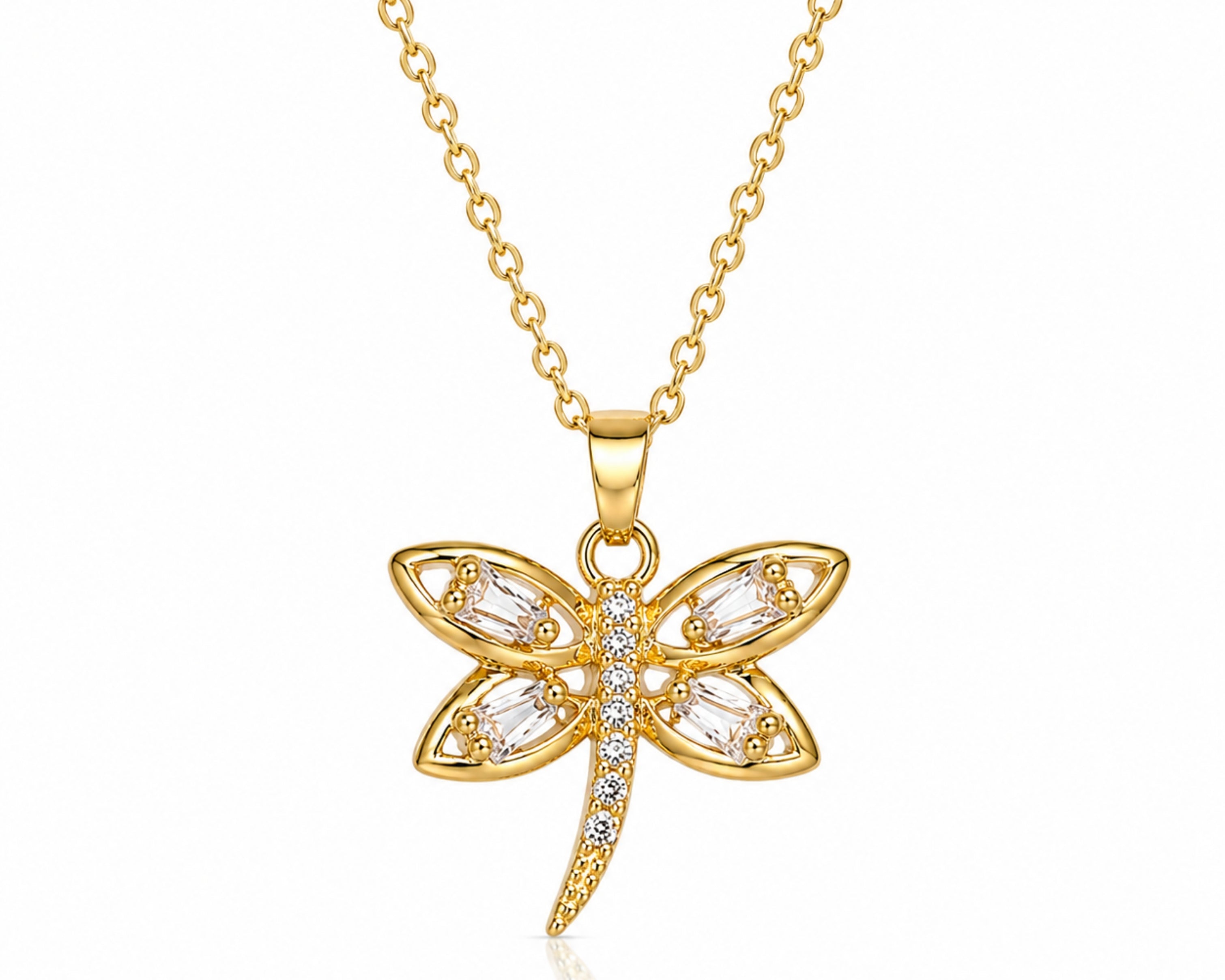 Salve dragonfly pendant necklace featuring a delicate silver dragonfly charm on a fine chain, close-up view.