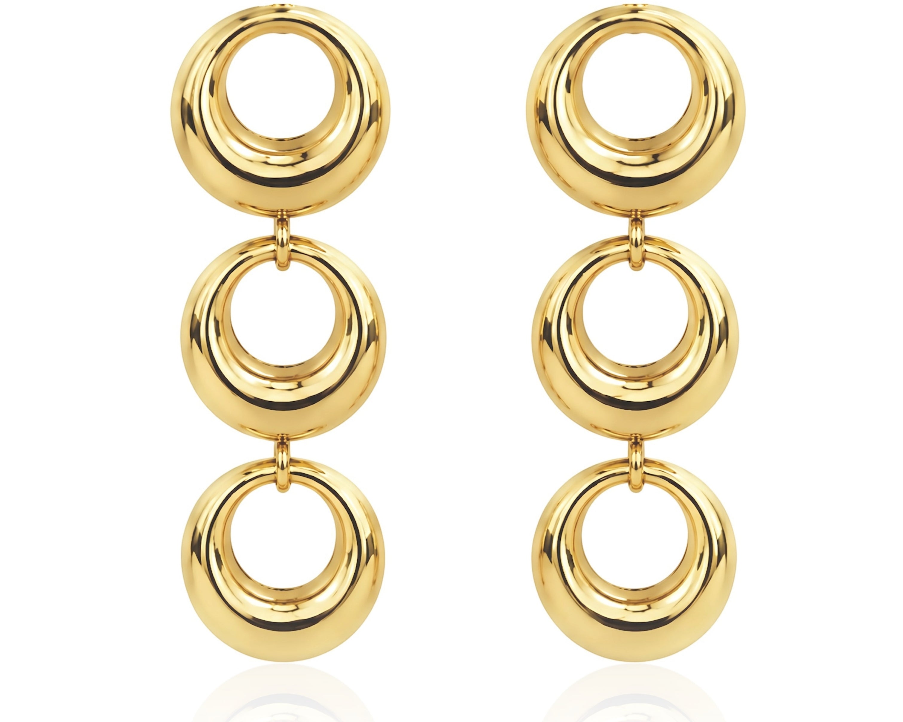 Salve triple circle drop earrings featuring three interconnected hoops in a stylish, modern design on a white background.