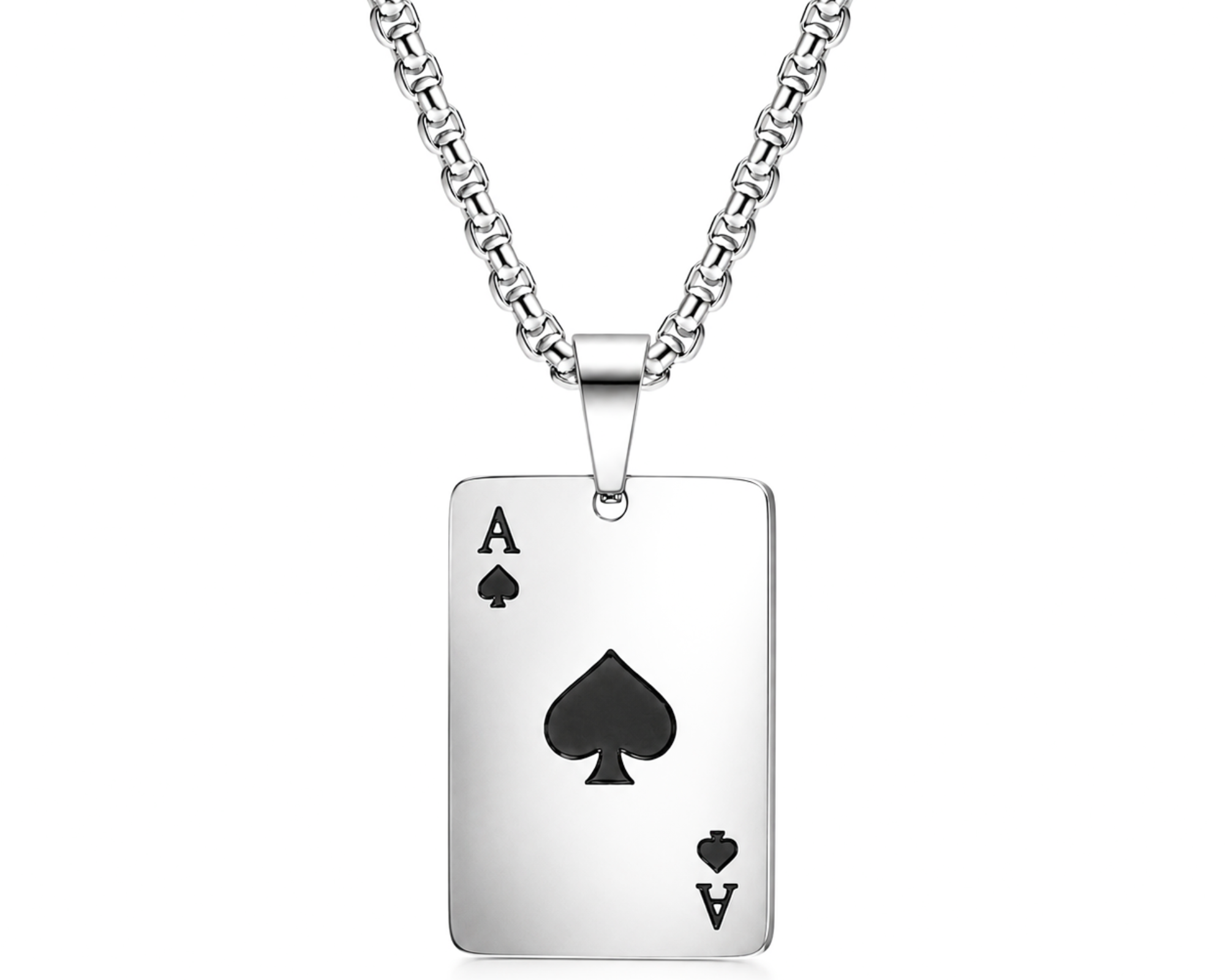Ikka stainless steel chain necklace for men with pendant, stylish men's jewelry by SALVE, close-up view of the chain and pendant.