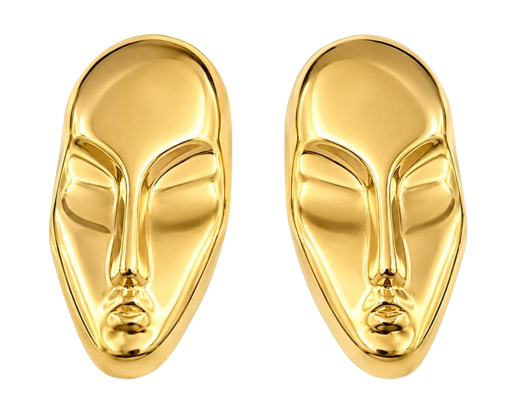 Gold SALVE Face Card statement stud earrings with bold, geometric design, showcased on a plain background.