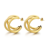 Salve C-Shaped ‘Chunky’ Triple Hoop Gold Earrings - Salve